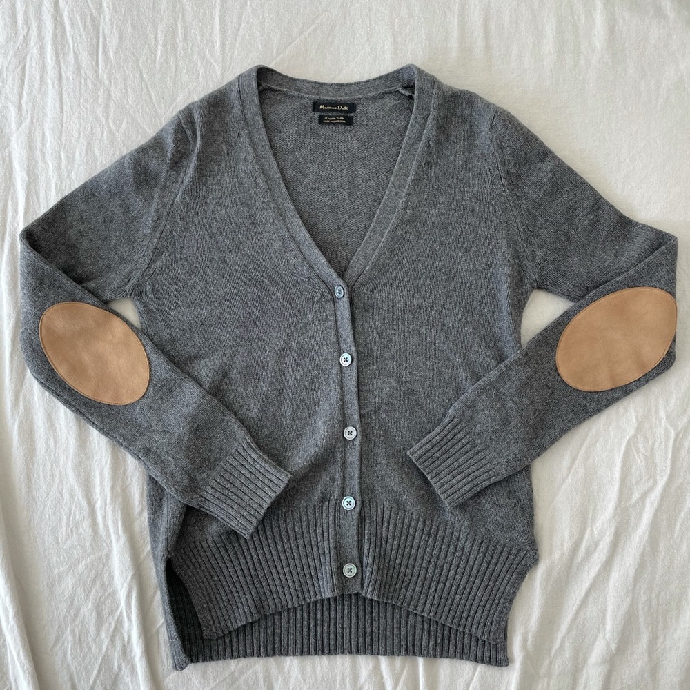 Massimo Dutti Suede Sleeve Patches Wool Cardigan